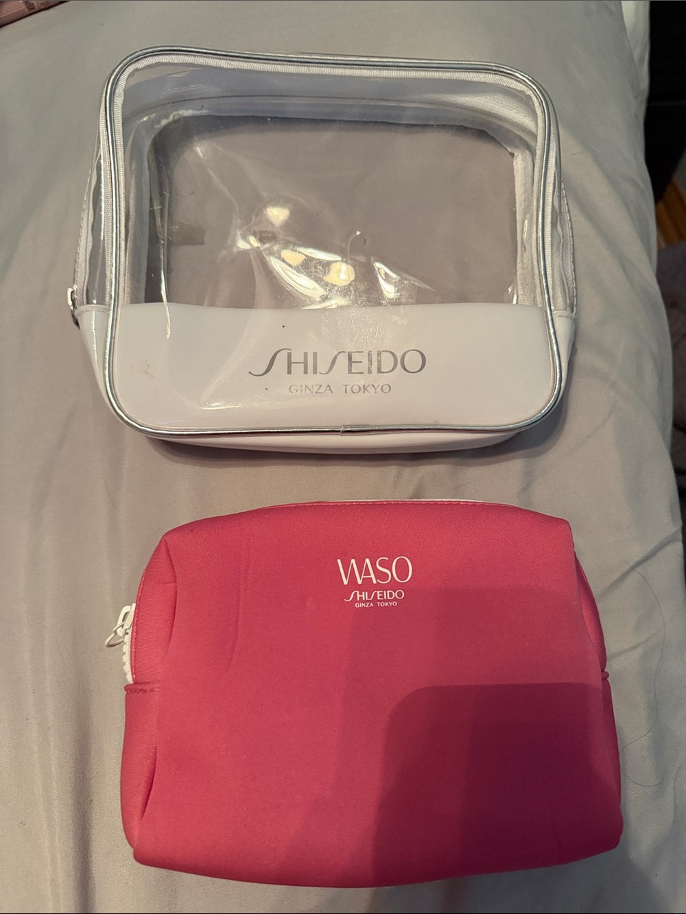 Shiseido Set of 2 Pink and Clear Travel Cosmetic Bag Set